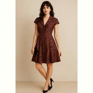 Le Château Women’s Medium Pink Floral Fit & Flare Dress Baroque Parisian Chic